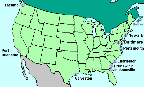 USA/Canada map with ports of entry 