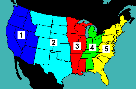 USA map with zones for transportation rates 