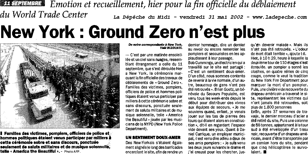 Article about the end of Ground Zero cleaning work